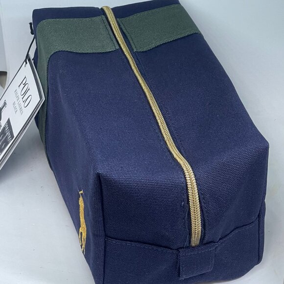 BNWT Ralph Lauren Polo Black Travel Toiletry Cosmetic Bag - Blue w/ Green Accent - Picture 7 of 10